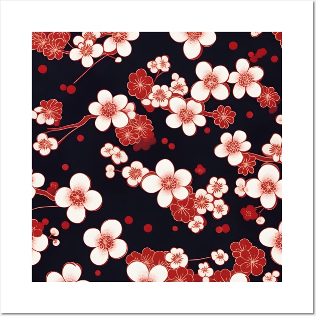 Japanese Plum Blossoms Kimono Pattern Wall Art by craftydesigns